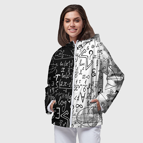Женская ветровка ЧЁРНО БЕЛЫЕ ФОРМУЛЫ ФИЗИКА МАТЕМАТИКА / 3D-Белый – фото 3