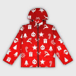 Ветровка с капюшоном женская Новогодний узор красный градиент, цвет: 3D-черный