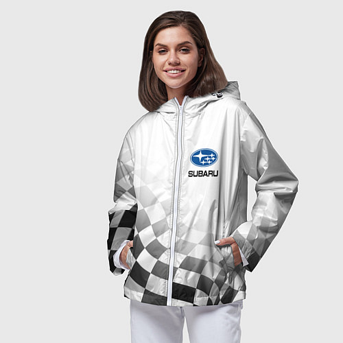 Женская ветровка Subaru, Субару Спорт, Финишный флаг / 3D-Белый – фото 3