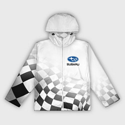 Ветровка с капюшоном женская Subaru, Субару Спорт, Финишный флаг, цвет: 3D-белый