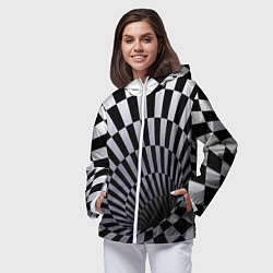 Ветровка с капюшоном женская Оптическая Иллюзия, черно-белая, цвет: 3D-белый — фото 2