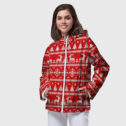 Женская ветровка Новогодний узор с елкой и оленями / 3D-Белый – фото 3