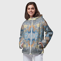 Ветровка с капюшоном женская Желто-голубой узор на сером фоне - Хуф и Ся, цвет: 3D-белый — фото 2