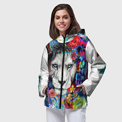 Ветровка с капюшоном женская Лев - сильный взгляд, цвет: 3D-черный — фото 2