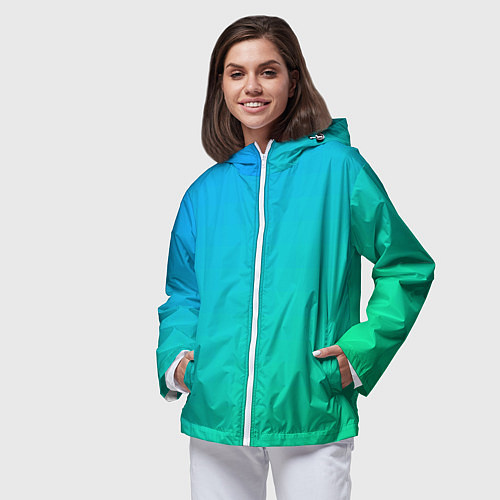 Женская ветровка Бирюзовый градиент В небольшую клеточку / 3D-Белый – фото 3
