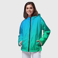 Ветровка с капюшоном женская Бирюзовый градиент В небольшую клеточку, цвет: 3D-черный — фото 2