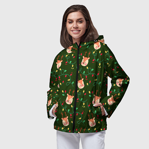 Женская ветровка НОВОГОДНИЙ ОЛЕНЬ GREEN / 3D-Черный – фото 3