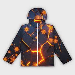 Ветровка с капюшоном женская НОВОГОДНИЕ ОГНЕННЫЕ 3D ПЛИТЫ FIRE NEON HEXAGON, цвет: 3D-белый