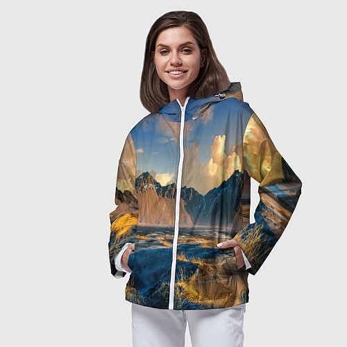 Женская ветровка Красивый горный пейзаж / 3D-Белый – фото 3