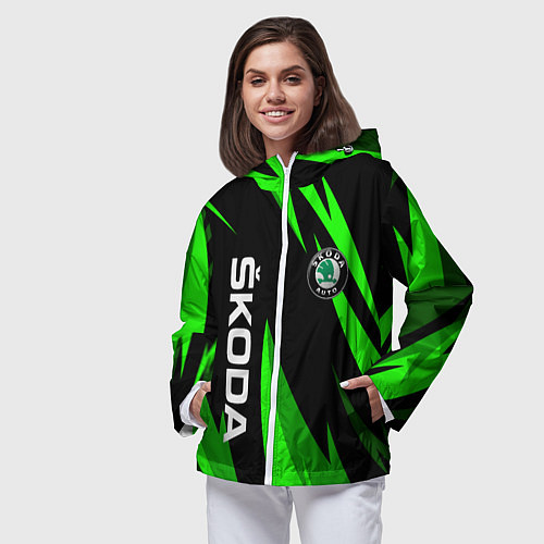 Женская ветровка SKODA Логотип Узор / 3D-Белый – фото 3