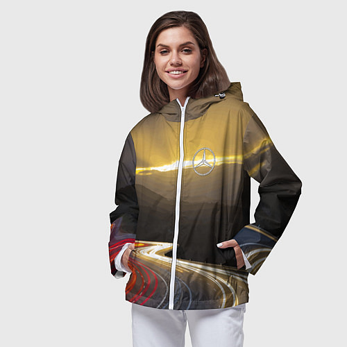 Женская ветровка Ночная трасса, Мерседес / 3D-Белый – фото 3