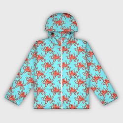 Ветровка с капюшоном женская Осьминог паттерн, цвет: 3D-белый