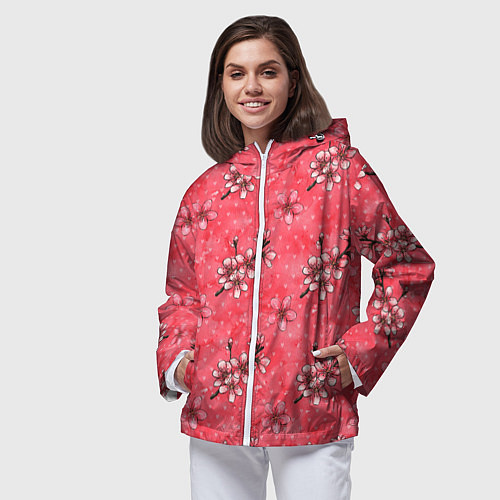 Женская ветровка Сакура красная / 3D-Белый – фото 3