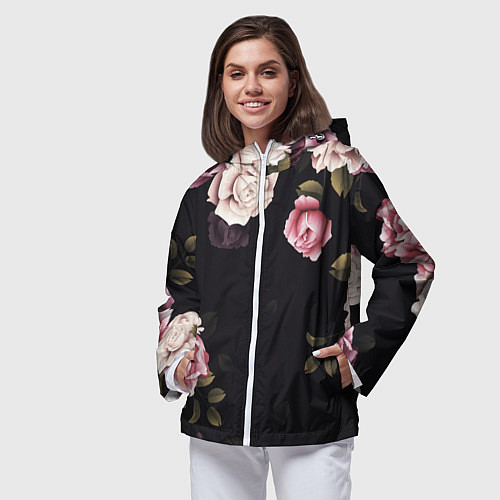 Женская ветровка РОЗЫ И ПИОНЫ / 3D-Белый – фото 3