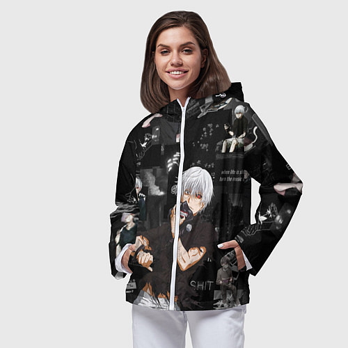 Женская ветровка Грустный Канеки Токийский Гуль Tokyo Ghoul / 3D-Белый – фото 3