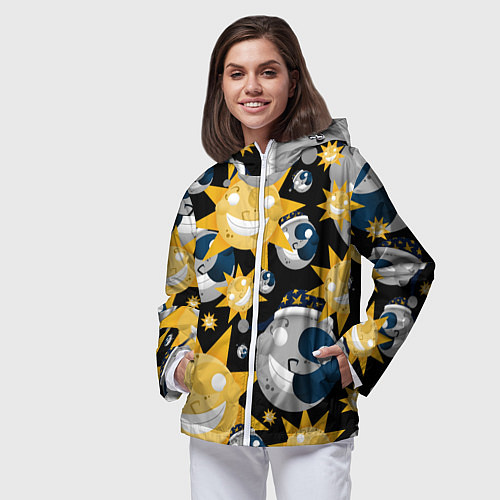 Женская ветровка Солнце и Луна из FNAF Security Breach Паттерн / 3D-Белый – фото 3