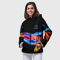 Ветровка с капюшоном женская Subaru Пламя огня, цвет: 3D-черный — фото 2