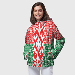 Ветровка с капюшоном женская Белоруссия Обережные Узоры Алатырь, цвет: 3D-белый — фото 2