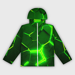 Ветровка с капюшоном женская 3D ПЛИТЫ НЕОН NEON GREEN HEXAGON РАЗЛОМ, цвет: 3D-белый