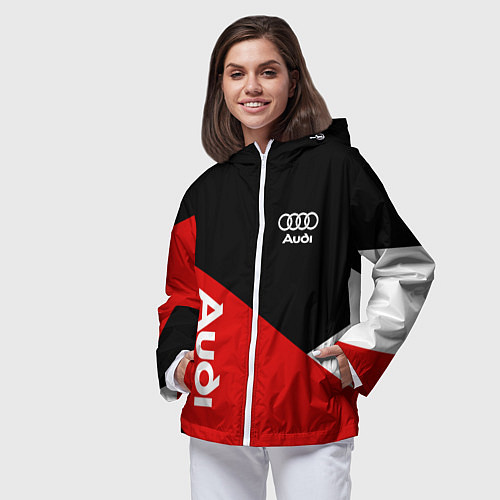 Женская ветровка Audi Ауди Черный Красный Белый / 3D-Белый – фото 3