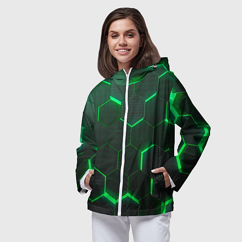 Женская ветровка Неоновые соты - Green / 3D-Белый – фото 3