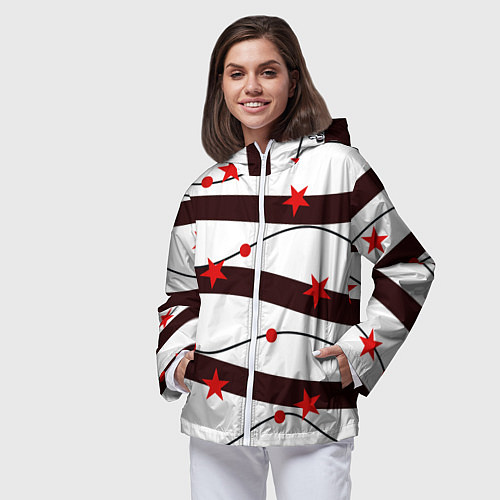 Женская ветровка Красные Звезды На Волнах / 3D-Белый – фото 3