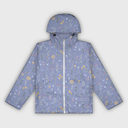 Ветровка с капюшоном женская Цветы растения акварелью на сиреневом фоне, цвет: 3D-белый