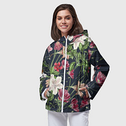 Ветровка с капюшоном женская Цветы Розовые, цвет: 3D-белый — фото 2