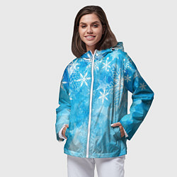 Ветровка с капюшоном женская Новогодние снежинки, цвет: 3D-белый — фото 2