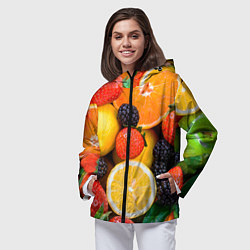 Ветровка с капюшоном женская ИЗОБИЛИЕ ФРУКТОВ, цвет: 3D-черный — фото 2