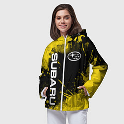 Ветровка с капюшоном женская СУБАРУ - SUBARU Желтые пятна, цвет: 3D-белый — фото 2