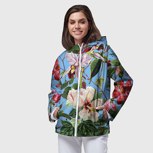 Женская ветровка Цветы Сине-Цветочный Букет / 3D-Белый – фото 3
