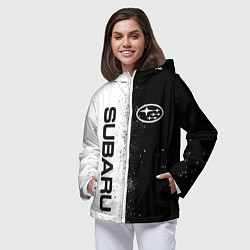 Ветровка с капюшоном женская СУБАРУ - SUBARU ЧЕРНО БЕЛЫЕ БРЫЗГИ КРАСКА, цвет: 3D-белый — фото 2