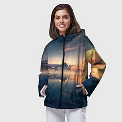 Ветровка с капюшоном женская Горы озеро, цвет: 3D-черный — фото 2