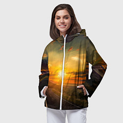 Ветровка с капюшоном женская Закат у океана, цвет: 3D-белый — фото 2