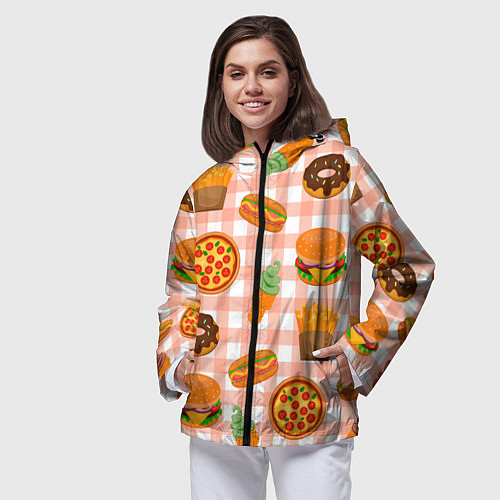 Женская ветровка PIZZA DONUT BURGER FRIES ICE CREAM pattern / 3D-Черный – фото 3