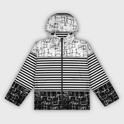 Ветровка с капюшоном женская Черно-белый комбинированный абстрактный с полосаты, цвет: 3D-черный