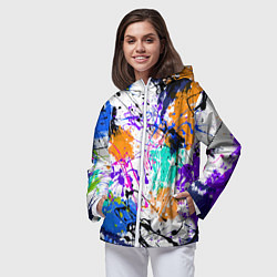 Ветровка с капюшоном женская Брызги и мазки разноцветных красок на белом фоне, цвет: 3D-белый — фото 2