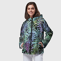 Ветровка с капюшоном женская Разноцветные Листья Пальм В Ночных Джунглях, цвет: 3D-черный — фото 2