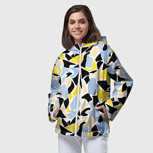 Женская ветровка Абстрактный узор в желто-голубых тонах на черном ф / 3D-Белый – фото 3