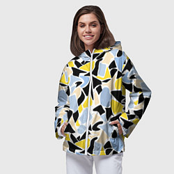 Ветровка с капюшоном женская Абстрактный узор в желто-голубых тонах на черном ф, цвет: 3D-белый — фото 2