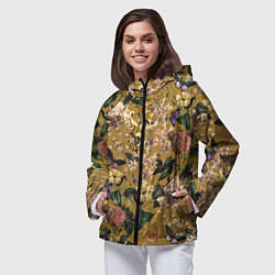 Ветровка с капюшоном женская Цветы Астры и Гибискусы, цвет: 3D-черный — фото 2