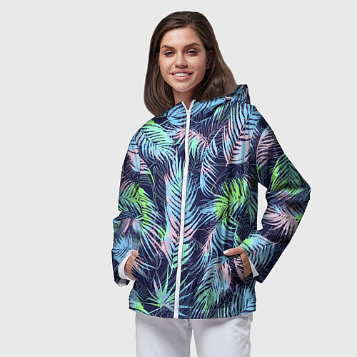 Женская ветровка Разноцветные Листья Пальм / 3D-Белый – фото 3