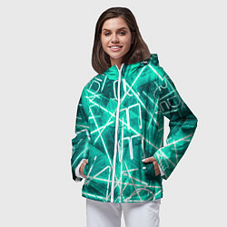 Ветровка с капюшоном женская Неоновые лучи и неоновые надписи - Светло-зелёный, цвет: 3D-белый — фото 2