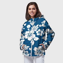 Ветровка с капюшоном женская Цветочный паттерн Минимализм, цвет: 3D-белый — фото 2