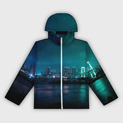 Ветровка с капюшоном женская Неоновый город с рекой - Светло-зелёный, цвет: 3D-белый