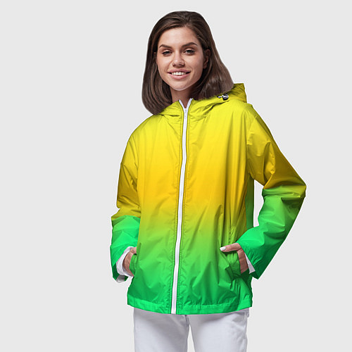 Женская ветровка Неоновый градиентный желто-зеленый фон / 3D-Белый – фото 3