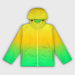 Ветровка с капюшоном женская Неоновый градиентный желто-зеленый фон, цвет: 3D-белый