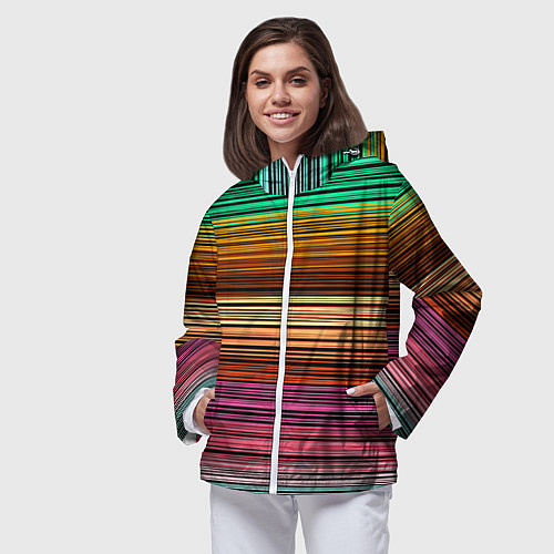 Женская ветровка Multicolored thin stripes Разноцветные полосы / 3D-Белый – фото 3