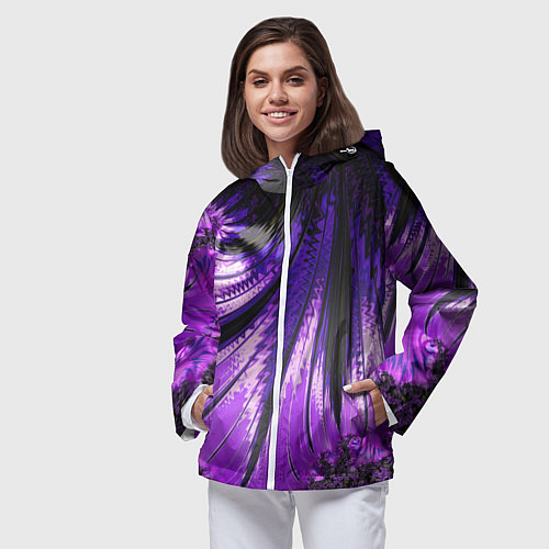 Женская ветровка Неоновый фрактал черный с фиолетовым Абстракция / 3D-Белый – фото 3